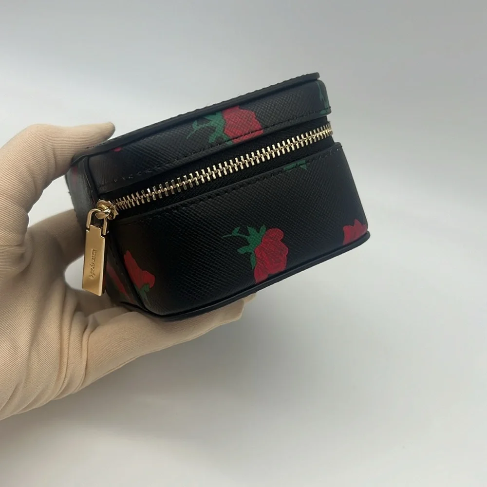 Kate Spade Madison Rose Toss Printed Jewelry Holder Case Box Black Red